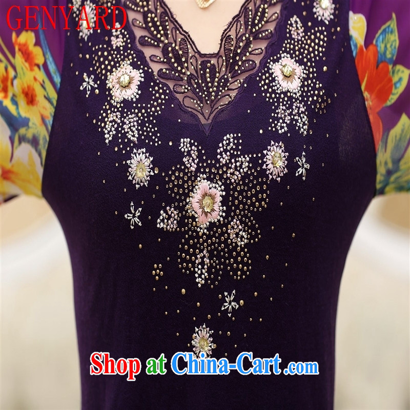 Qin Qing store spring 2015 new women, mothers with long-sleeved stamp lace snow woven shirts T shirts middle-aged solid knit-black XXXL, GENYARD, shopping on the Internet