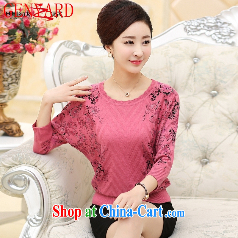Qin Qing store 2015 spring and summer new, middle-aged and older mothers with loose solid T-shirt middle-aged female bat sleeves snow woven knit-blue lake XXXL, GENYARD, shopping on the Internet