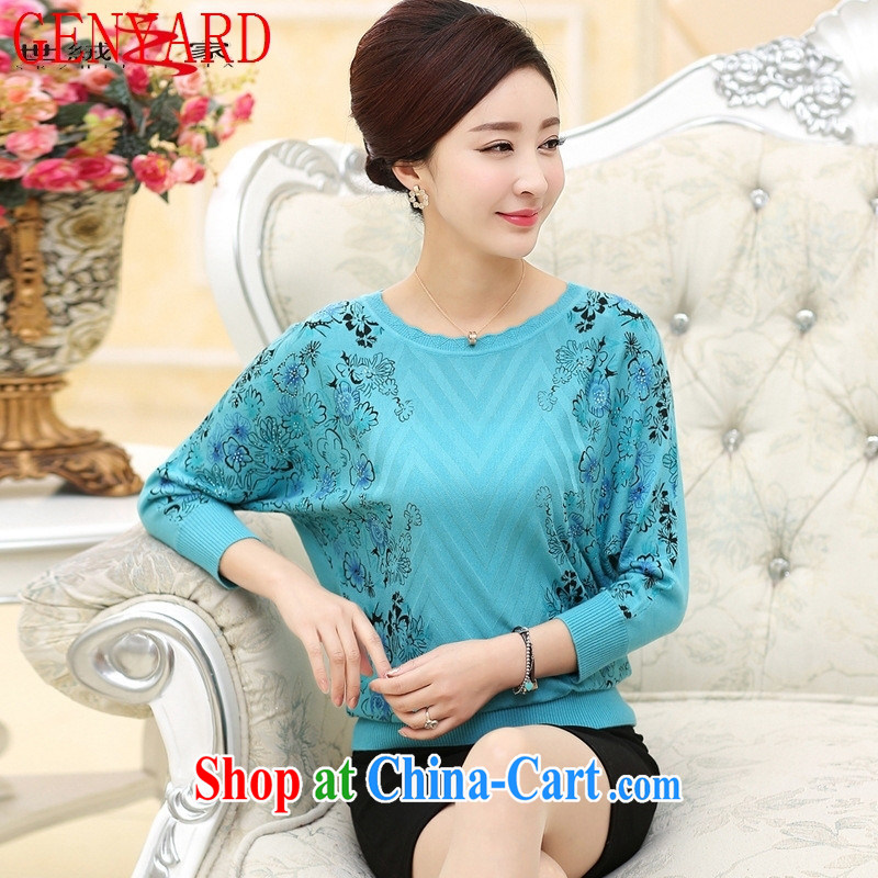 Qin Qing store 2015 spring and summer new, middle-aged and older mothers with loose solid T-shirt middle-aged female bat sleeves snow woven knit-blue lake XXXL, GENYARD, shopping on the Internet