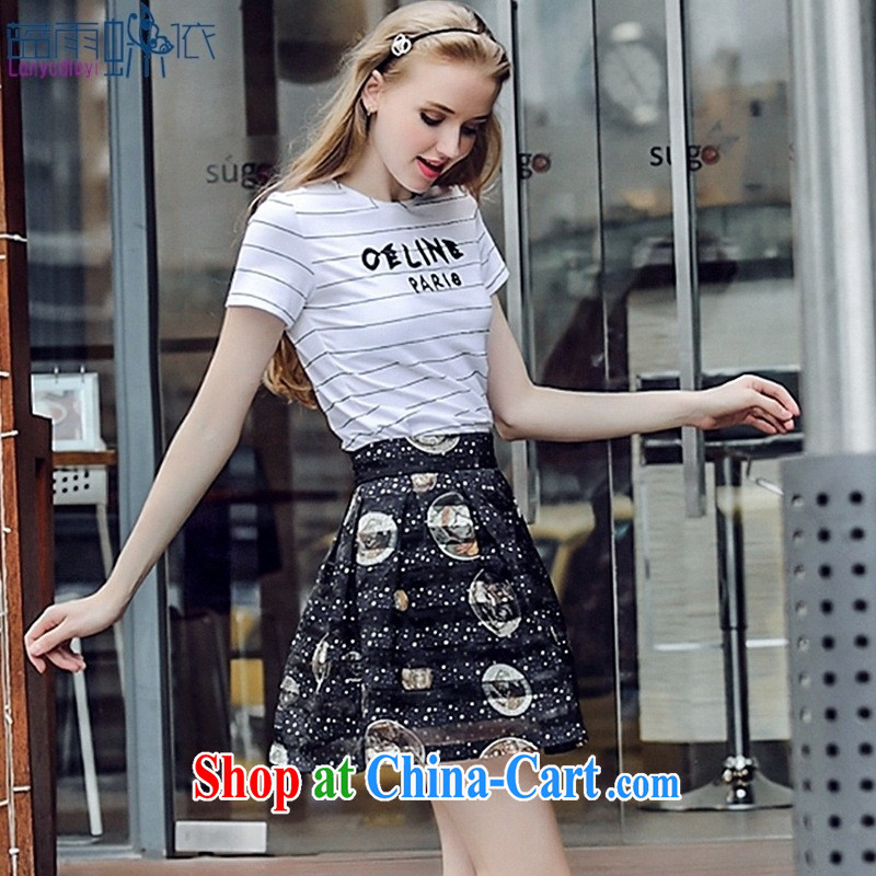 Blue rain butterfly * in accordance with the European site 2015 summer new female striped letters short-sleeve shirt T circle for cultivating, 5048 N XL white, blue rain bow, and shopping on the Internet