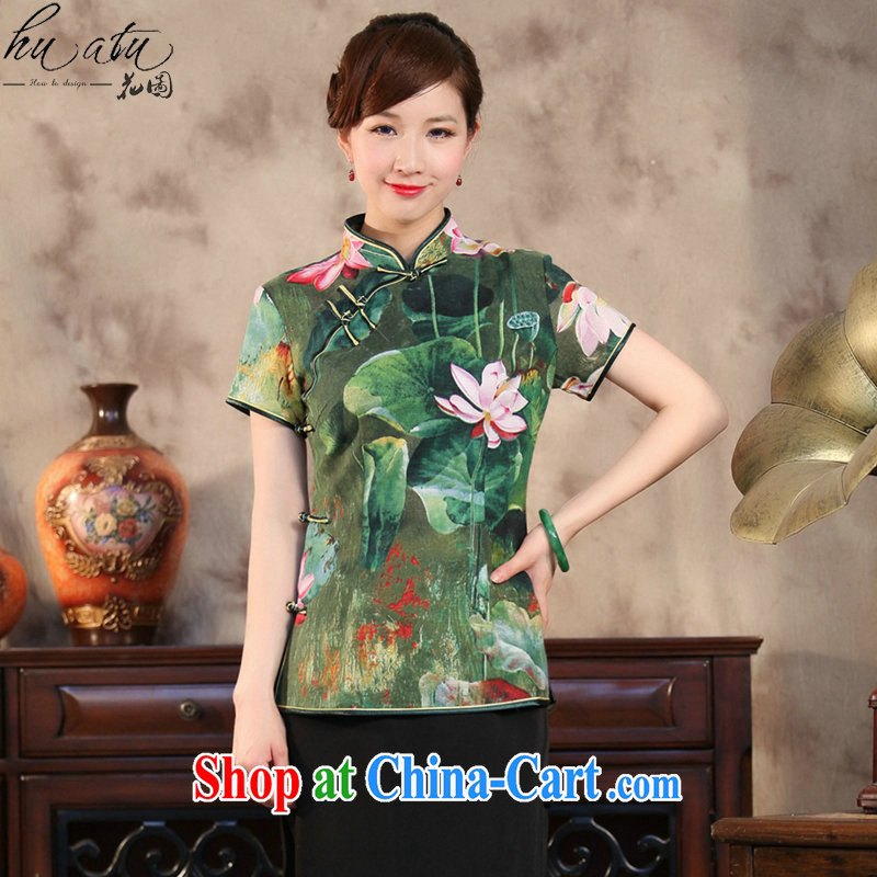 spend the summer new, Chinese qipao T-shirt Chinese Antique improved cotton Ma hand-painted Buddha take short-sleeved Chinese figure 3XL