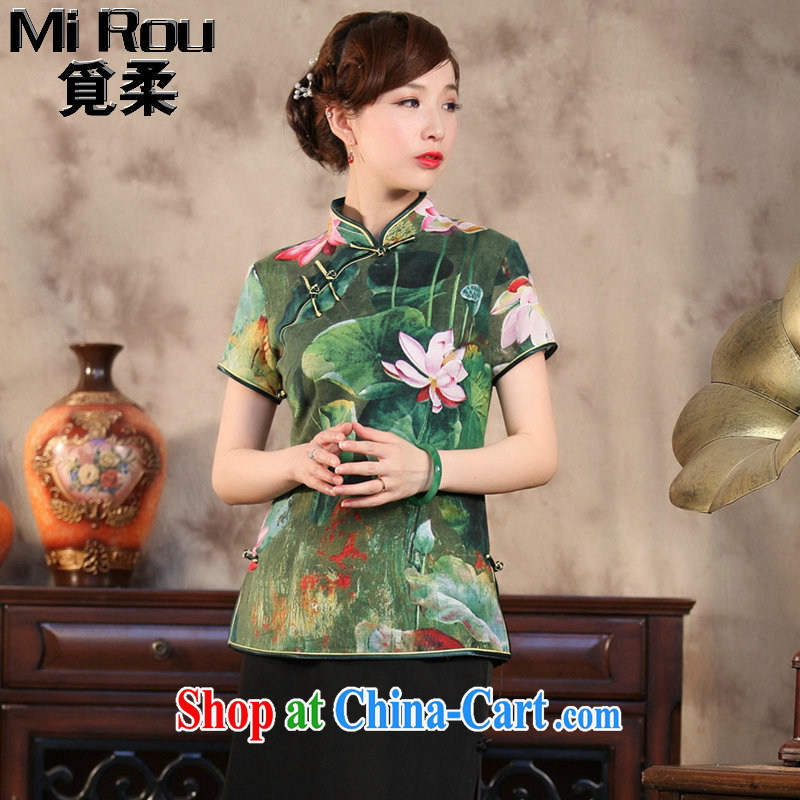 Find Sophie summer new, Chinese qipao T-shirt Chinese Antique improved cotton Ma hand-painted Buddha take short-sleeved Chinese as the color 2 XL, flexible employment, shopping on the Internet