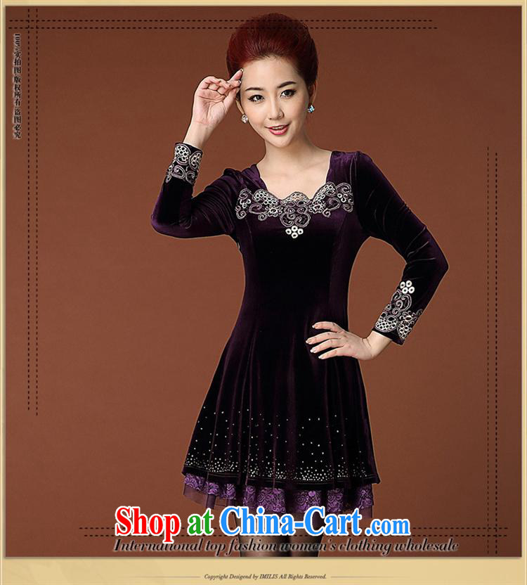 Ya-ting store 2014 autumn New Europe, the middle-aged and older female mother with Openwork gold velour dress clothing purple XL pictures, price, brand platters! Elections are good character, the national distribution, so why buy now enjoy more preferential! Health