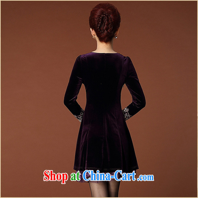 Ya-ting store 2014 autumn New Europe, the middle-aged and older female mom with Openwork gold velour dress clothing purple XL, blue rain bow, and shopping on the Internet