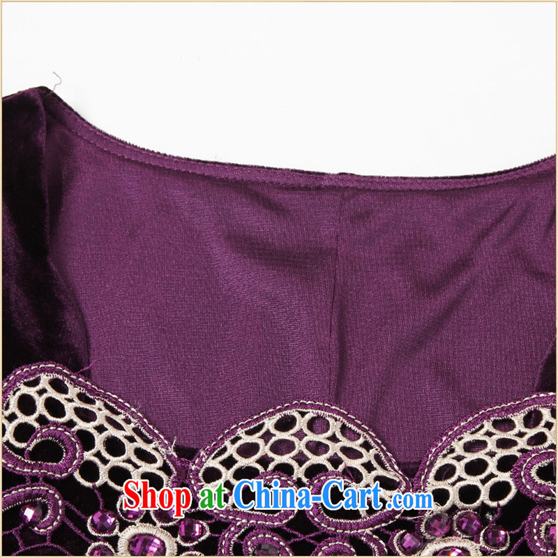 Ya-ting store 2014 autumn New Europe, the middle-aged and older female mom with Openwork gold velour dress clothing purple XL, blue rain bow, and shopping on the Internet