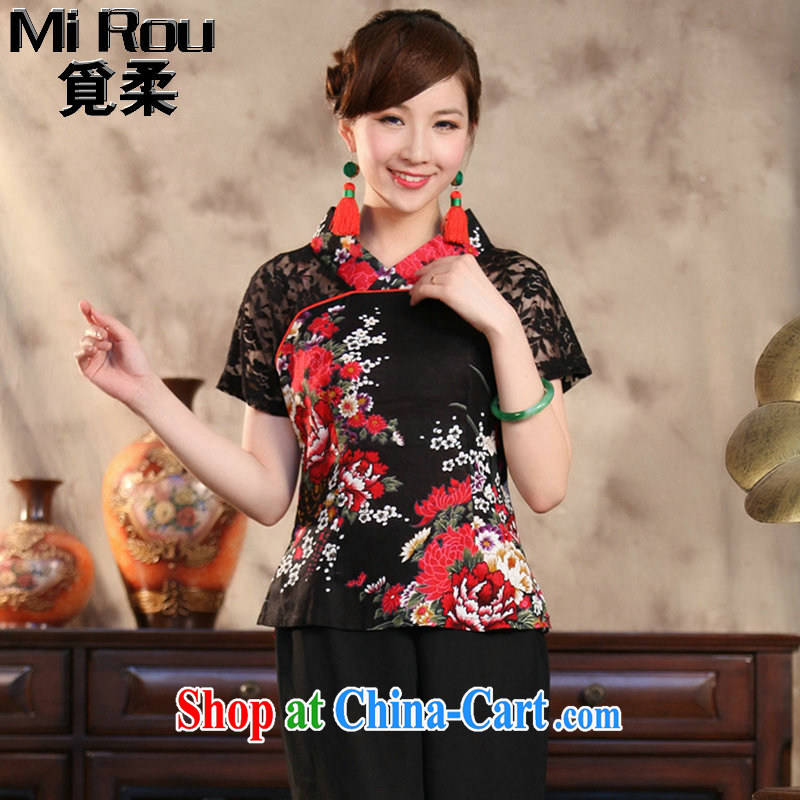 Find Sophie summer new ethnic wind and stylish improvements, Ms. Yau Ma Tei cotton lace hand painted large, short-sleeved Chinese T-shirt peony flower 5 XL, flexible employment, shopping on the Internet