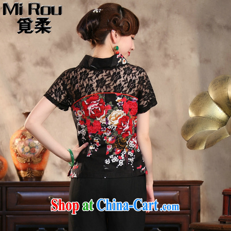 Find Sophie summer new ethnic wind and stylish improvements, Ms. Yau Ma Tei cotton lace hand painted large, short-sleeved Chinese T-shirt peony flower 5 XL, flexible employment, shopping on the Internet