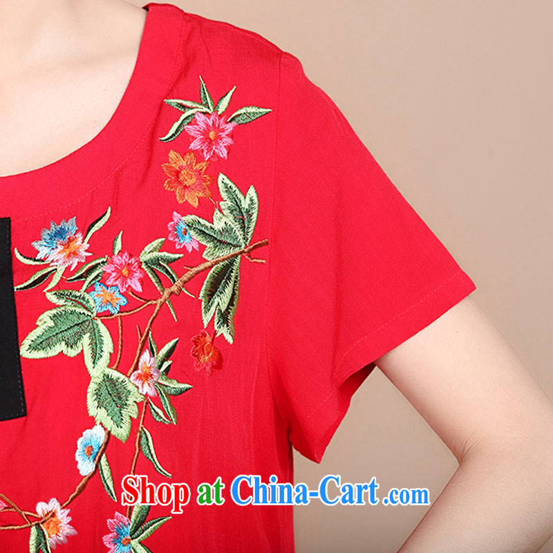 Nest, summer 2015 new middle-aged and older people, the code units the embroidery stitching short-sleeved T shirt female Red XL, nests, and, shopping on the Internet