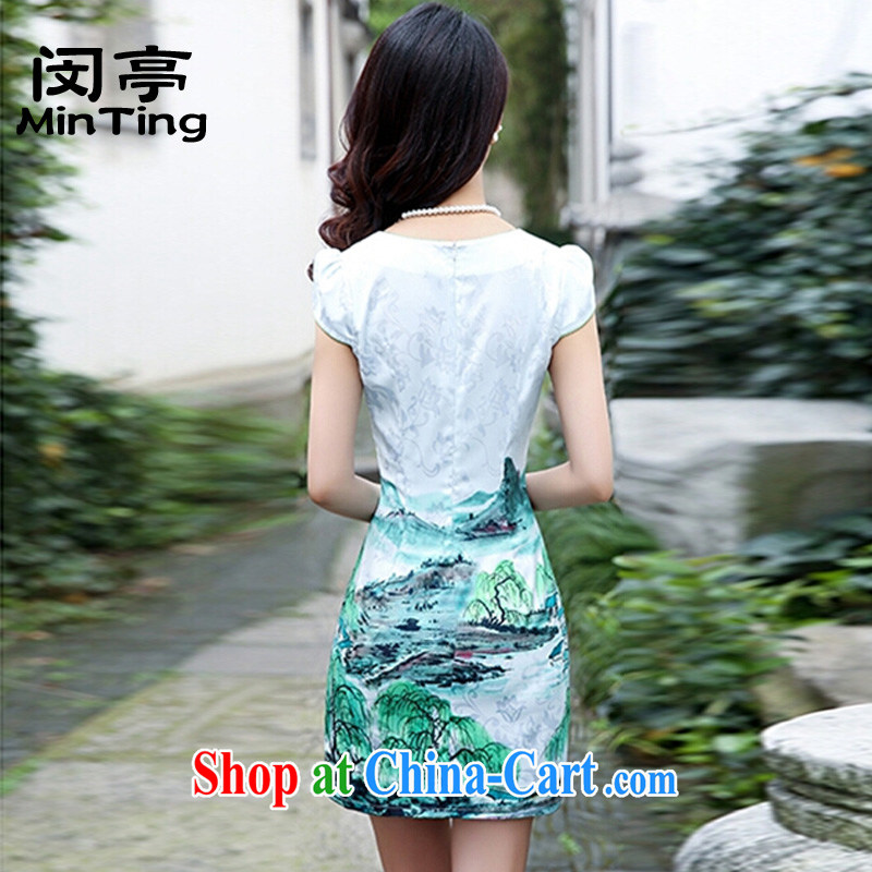 Min-ting-day cheongsam dress short, female 2015 summer new, improved and stylish the waist bows. Cultivating cheongsam dress green willows 5933 L, Min-ting, shopping on the Internet