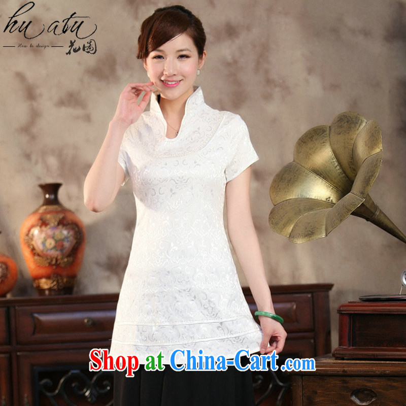 spend the summer with new female Chinese qipao T-shirt Chinese improved, LED light, long, short-sleeved Chinese White XL, spend, and, shopping on the Internet