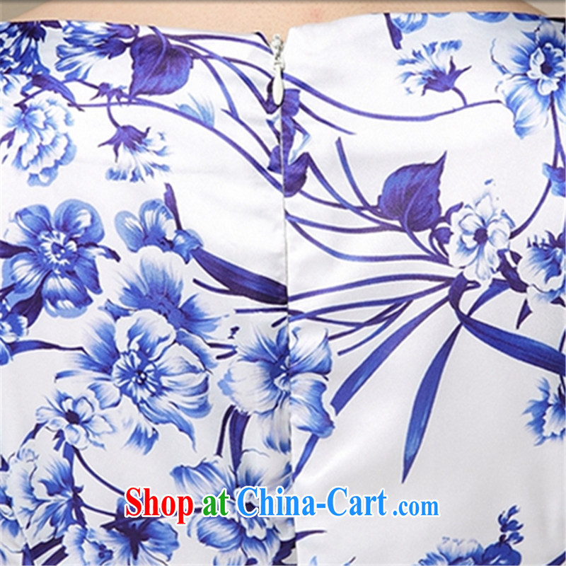 VAGANTZAR 2015 summer new female middle-aged retro beauty blue and white porcelain stamp graphics thin cheongsam dress Q 8991 blue XXXL, VAGANTZAR, shopping on the Internet
