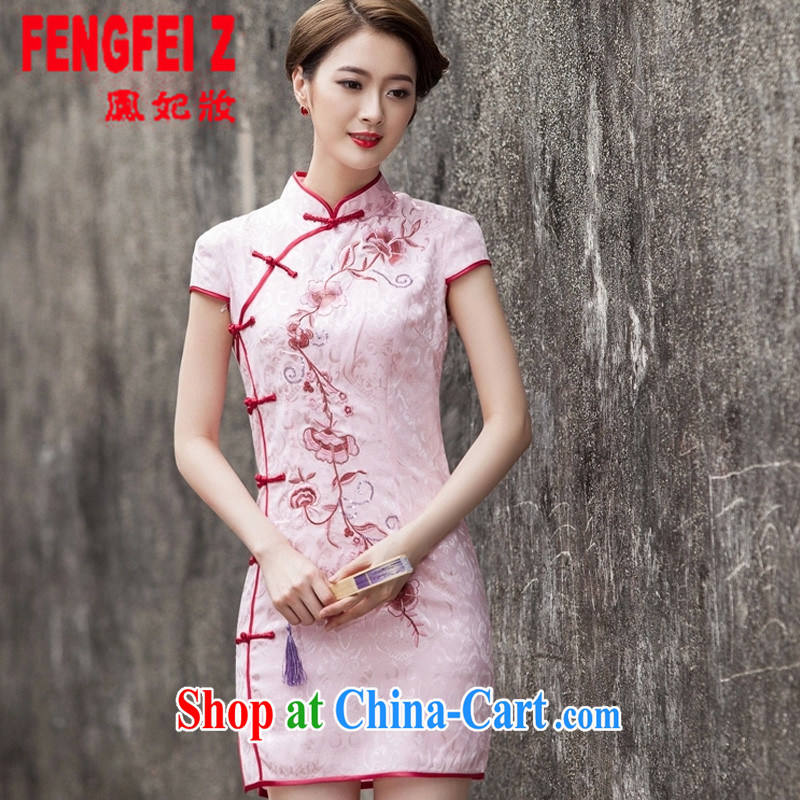 Feng Fei Colombia 2015 spring and summer new Chinese Antique improved stylish short day cultivating cheongsam dress _1124 pink S
