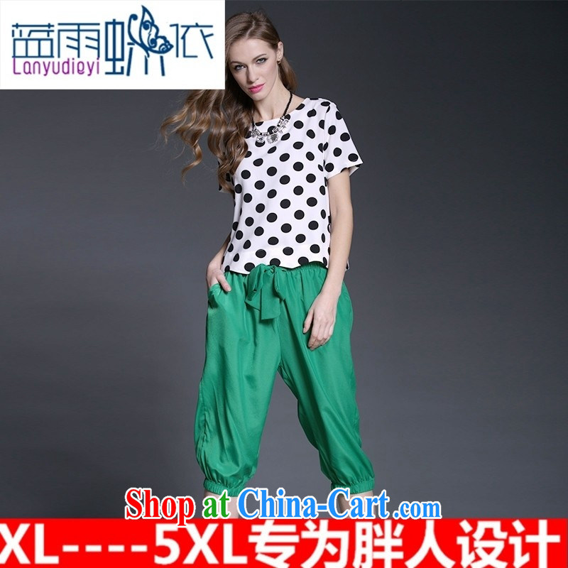 Hamilton in Europe and America, the female summer thick MM new retro dot snow woven shirts, 7 pants two sets of picture color the code 5 XL, blue rain bow, and shopping on the Internet