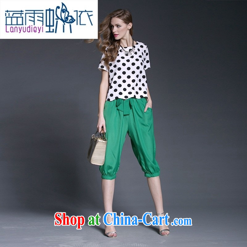 Hamilton in Europe and America, the female summer thick MM new retro dot snow woven shirts, 7 pants two sets of picture color the code 5 XL, blue rain bow, and shopping on the Internet