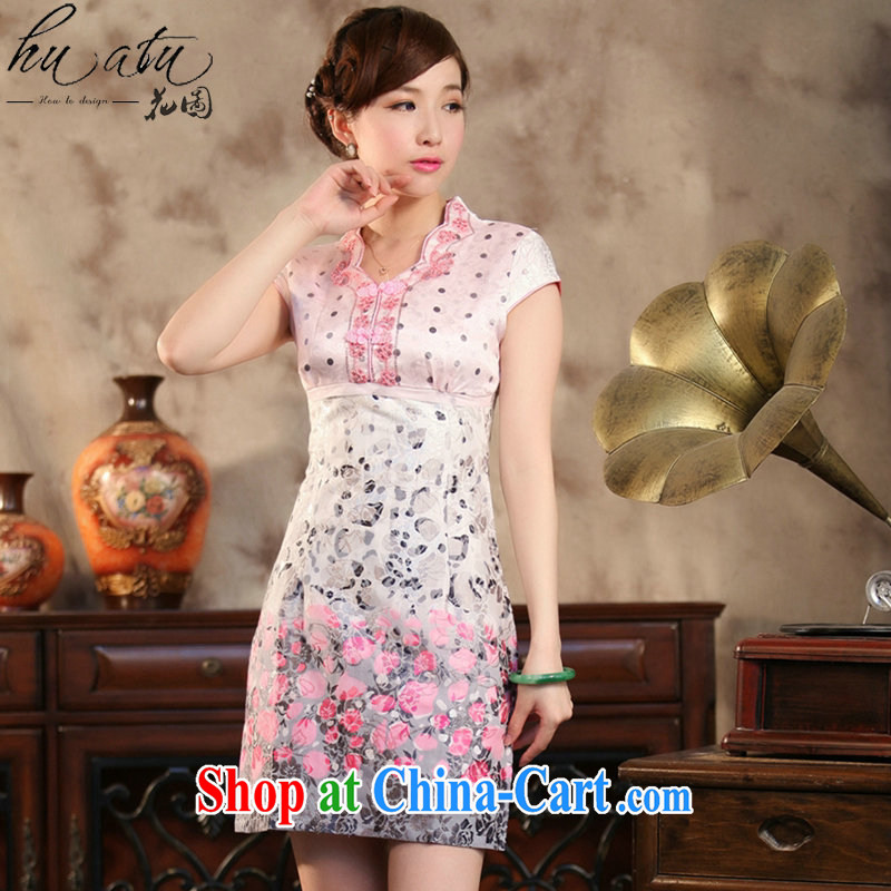 spend the summer with new, improved Chinese qipao elegant lace collar Chinese cotton short cheongsam banquet dress pink 2 XL, spend, and, shopping on the Internet