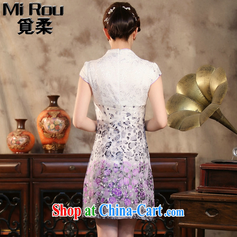 Find Sophie summer new, improved Chinese qipao elegant lace collar Chinese cotton short cheongsam banquet dress purple 2 XL, flexible employment, shopping on the Internet