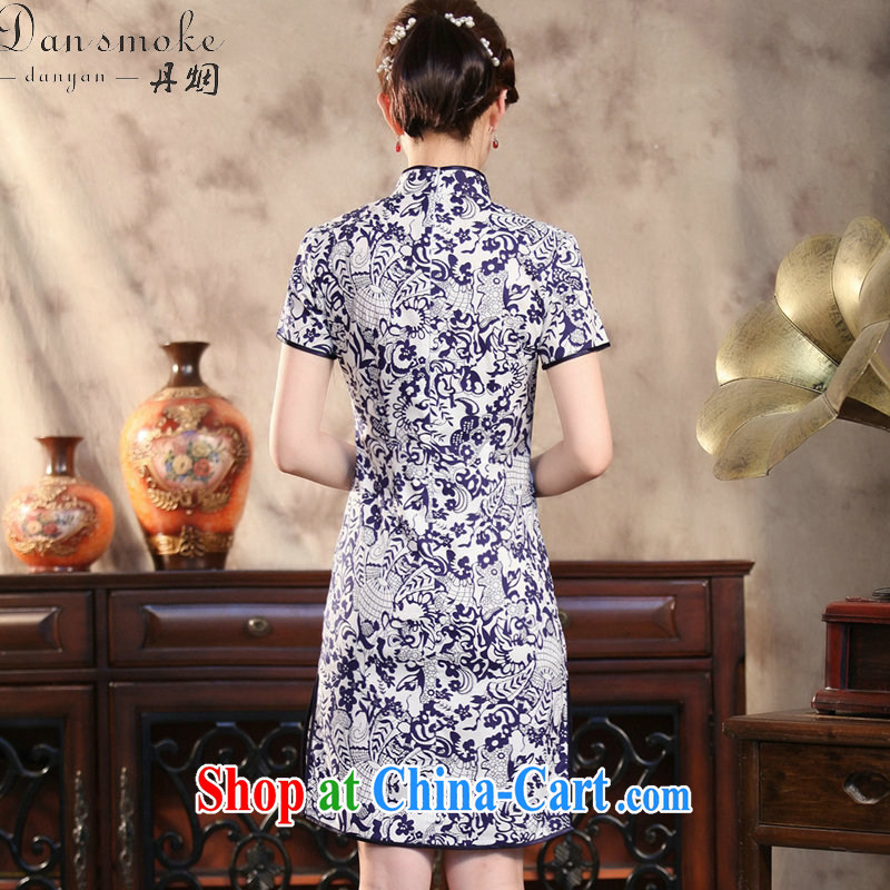 Bin Laden smoke-free New female dresses summer Chinese Antique prettier blue and white porcelain Chinese improved goldfish snap short qipao Cheong Wa Dae LAN 3 XL, Bin Laden smoke, shopping on the Internet