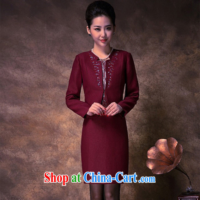 Autumn 2014 new middle-aged and older female Two-piece mother red stylish autumn is a long-sleeved shirt dark red short-sleeved XXXXL, Iraq, and, on-line shopping