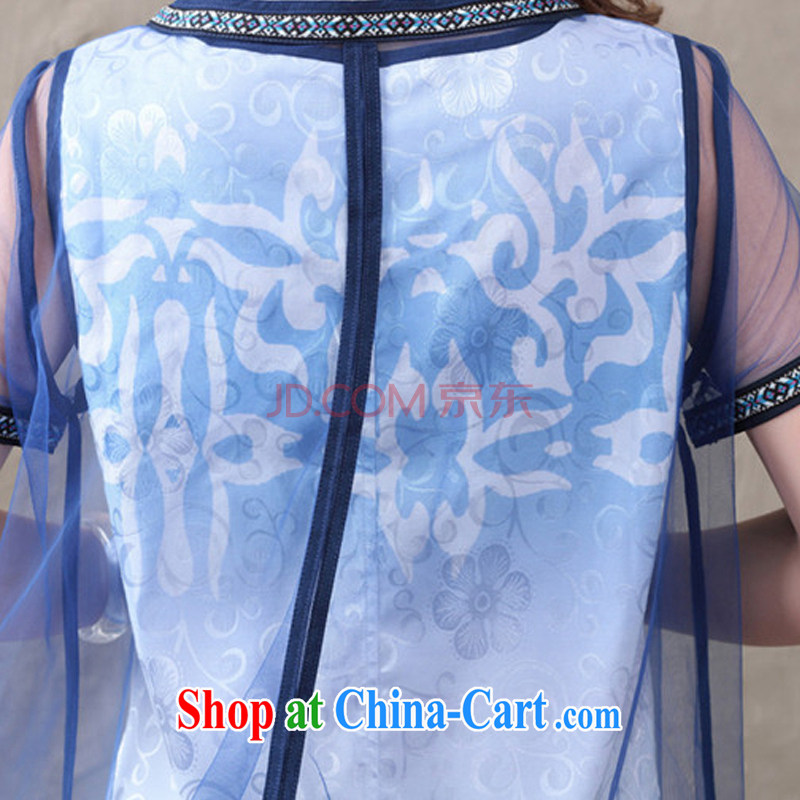 Cherry blossoms floating 2015 summer China National wind graphics thin cheongsam improved web yarn stamp dress two-piece female M, the cherry blossoms floating (yinghuapiao), shopping on the Internet