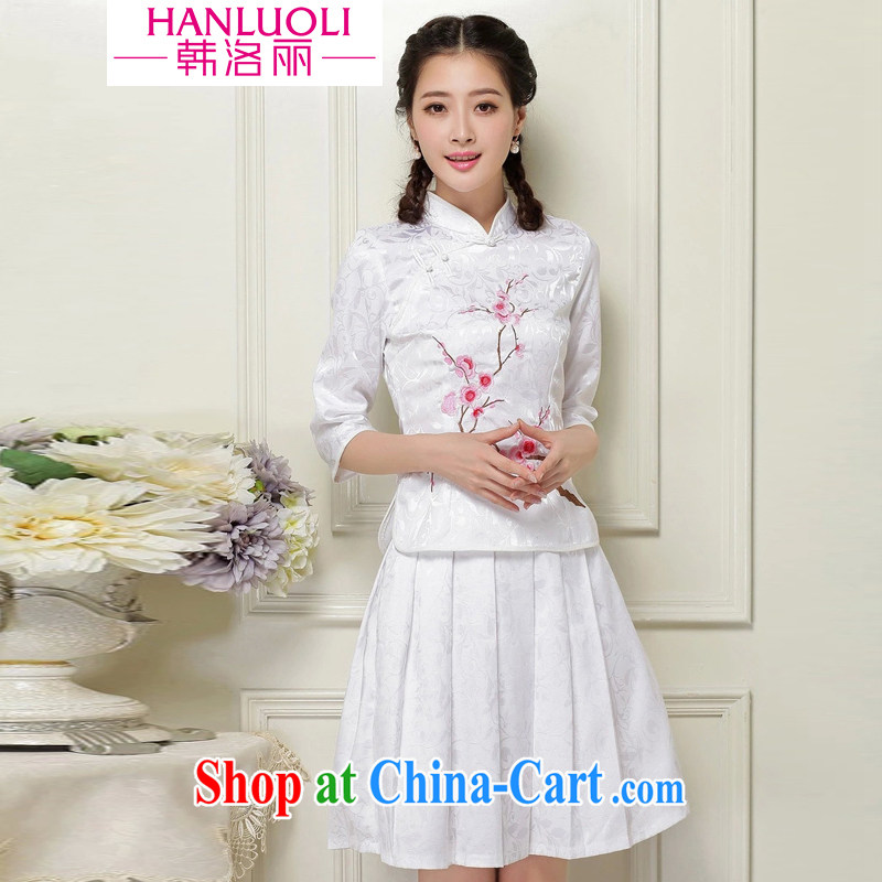 South Korea, Gloria 2015 summer new women Tang with daily cheongsam dress high-end retro style two-piece with white XXL