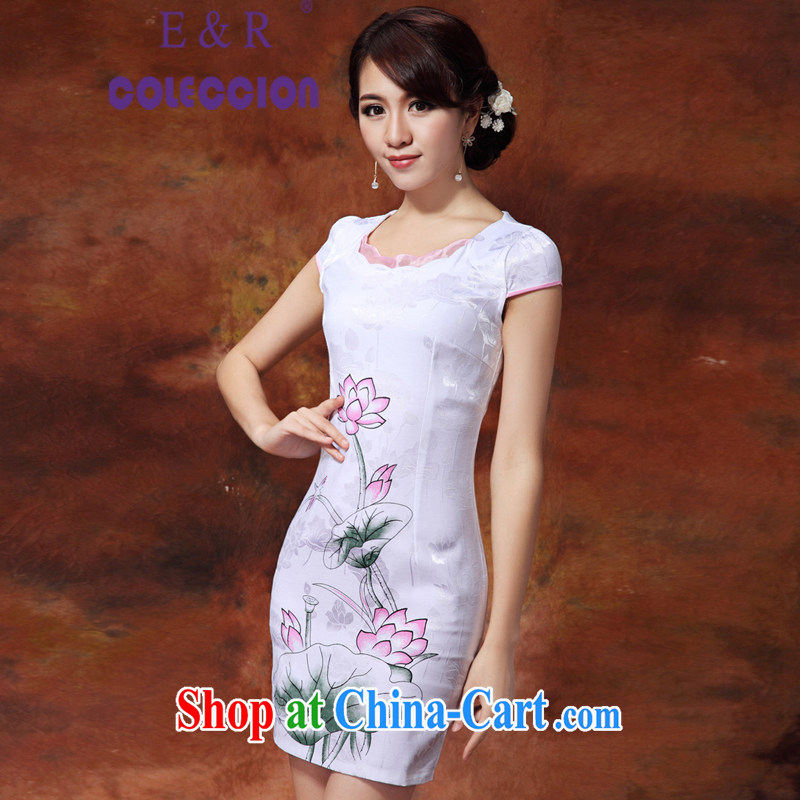 Daily cheongsam dress short, 2015 new dresses spring and summer with improved stylish paintings beauty dresses white XXL, E &R COLECCION, shopping on the Internet
