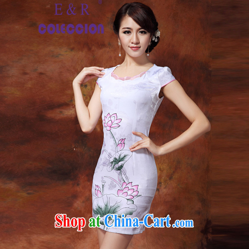 Daily cheongsam dress short, 2015 new dresses spring and summer with improved stylish paintings beauty dresses white XXL, E &R COLECCION, shopping on the Internet