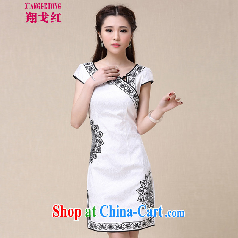 Cheung Al Gore Red Cross 2015 spring and summer with China wind National wind female elegant embroidery, cheongsam dress white XXL national free postage-xiang, the Red Cross, and on-line shopping