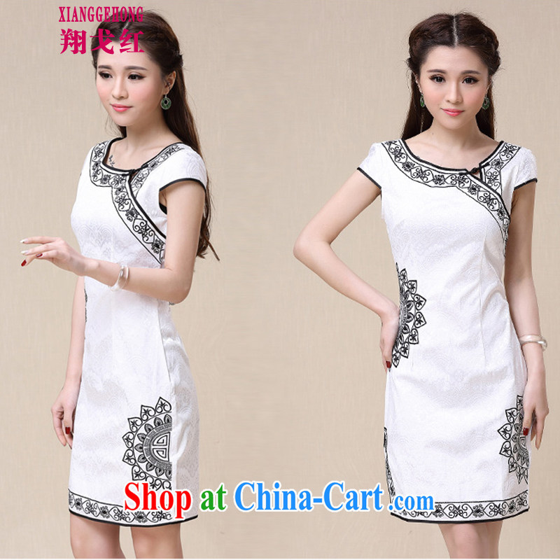 Cheung Al Gore Red Cross 2015 spring and summer with China wind National wind female elegant embroidery, cheongsam dress white XXL national free postage-xiang, the Red Cross, and on-line shopping