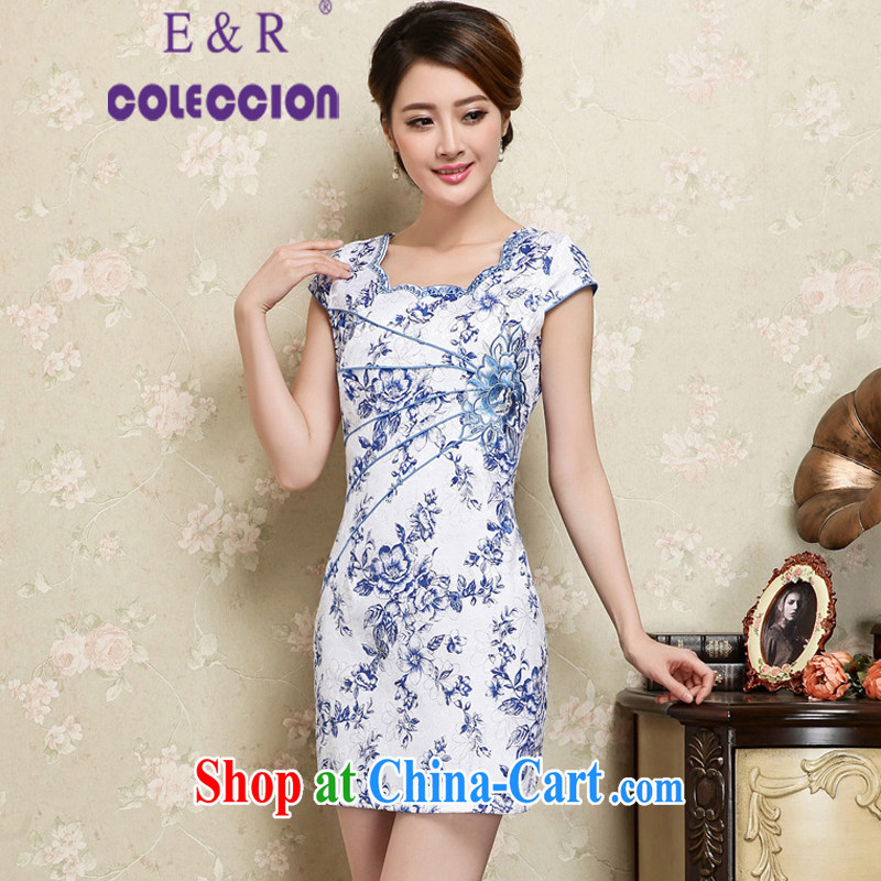 2015 new summer fashion improved elegance antique cheongsam dress beauty daily short cheongsam blue XXL, E &R COLECCION, shopping on the Internet