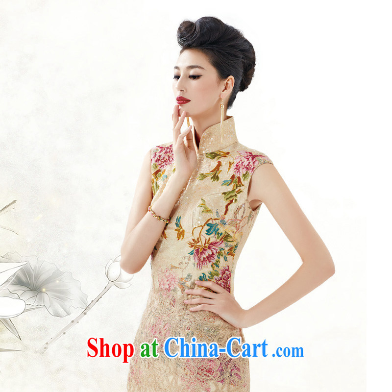 Wood is really a summer 2015 new dress high-end luxury banquet hand embroidery, silk cheongsam dress long, 43,060 13 light yellow XL, wood really has, on-line shopping