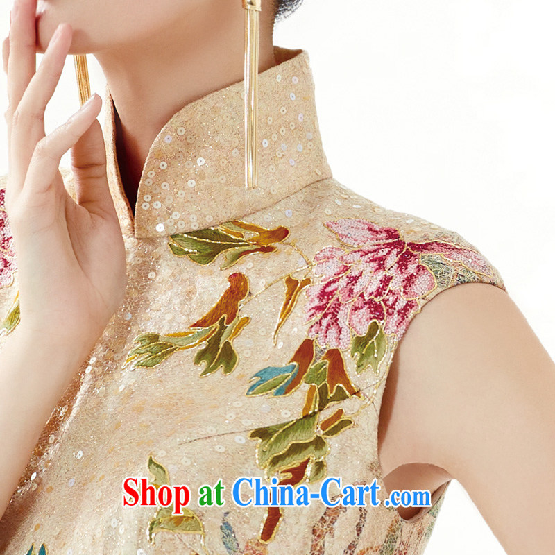 Wood is really a summer 2015 new dress high-end luxury banquet hand embroidery, silk cheongsam dress long, 43,060 13 light yellow XL, wood really has, on-line shopping