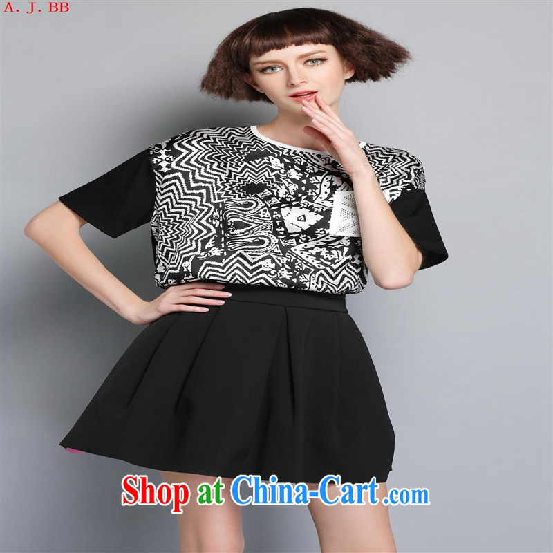 Black butterfly 2015 spring and summer new sauna silk stamp larger blouses loose breathable round-collar short-sleeved silk shirt T female figure color XL, A . J . BB, shopping on the Internet