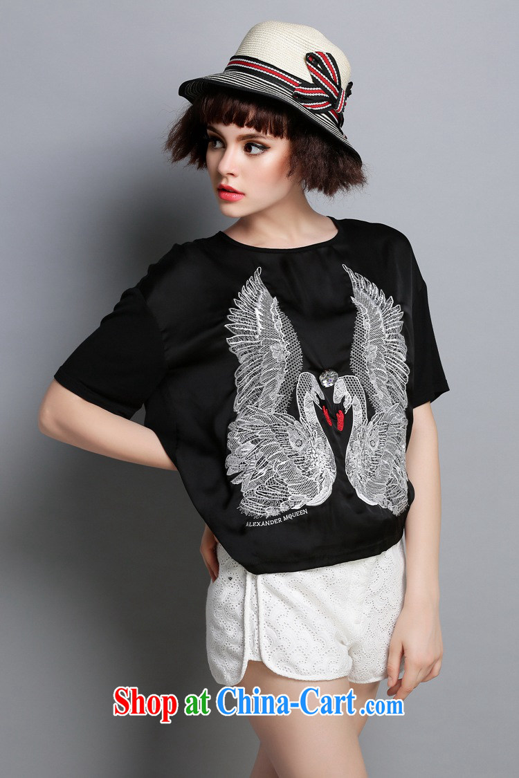 Black butterfly European site women summer 2015 new European embroidery stylish silk T shirts, T-shirts T Map Color XL pictures, price, brand platters! Elections are good character, the national distribution, so why buy now enjoy more preferential! Health