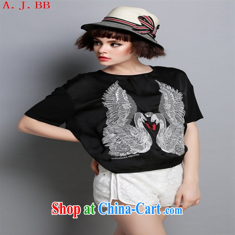 Black butterfly European site women summer 2015 new Europe and modern embroidery silk T shirts, T-shirts T Map Color XL, A . J . BB, shopping on the Internet