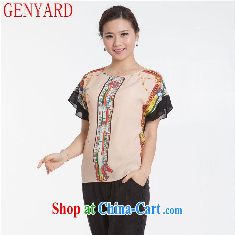 Qin Qing store new silk dress short-sleeved shirt T bats, DOS SANTOS cuffs silk short-sleeved T shirt T-shirt blue XXXL, GENYARD, shopping on the Internet