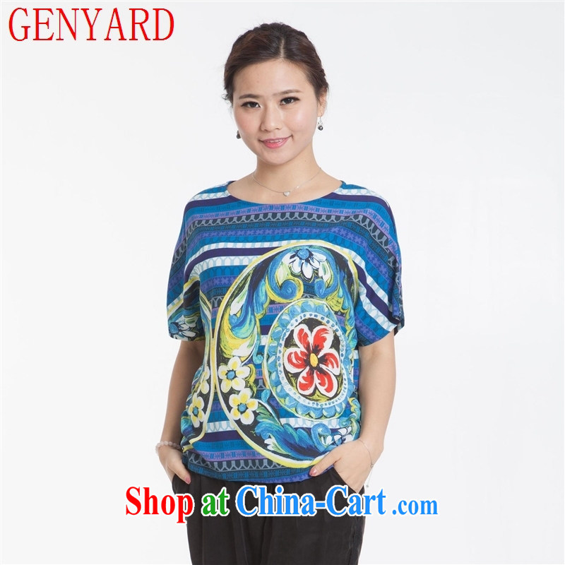 Qin Qing Store New, Old silk dress short-sleeved shirt T silk stretch satin, older blouses blue XXXL, GENYARD, shopping on the Internet