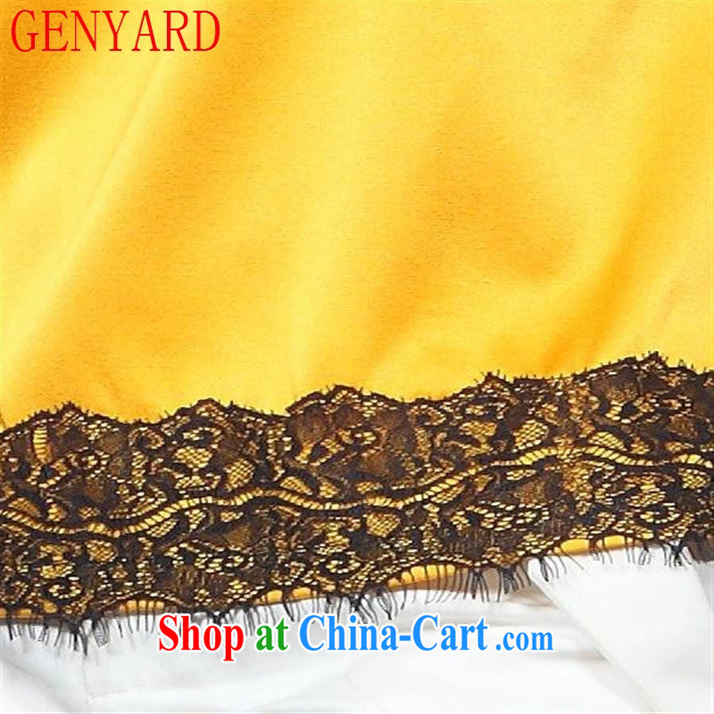 Qin Qing store new silk dress Sleeveless T pension two-color stitching lace bottom silk shirt T-shirt new female orange XXXL, GENYARD, shopping on the Internet