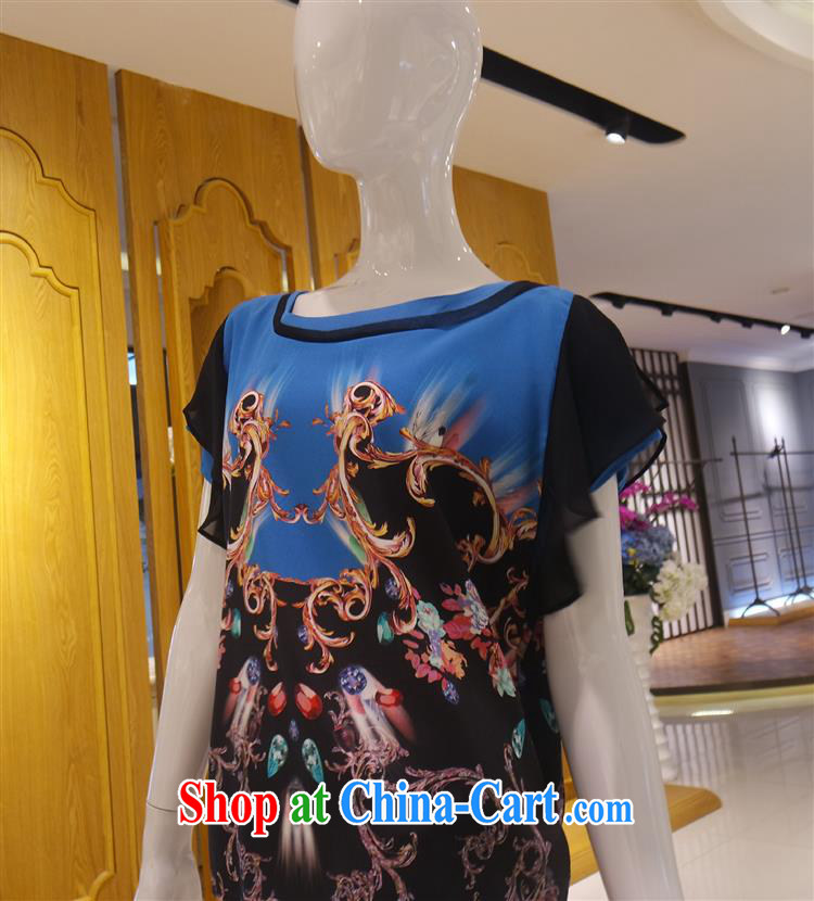 Qin Qing store new, Mr Ronald ARCULLI, the old silk dress short-sleeve shirt T silk stretch Satin female fine stamp T-shirt blue XXXL pictures, price, brand platters! Elections are good character, the national distribution, so why buy now enjoy more preferential! Health