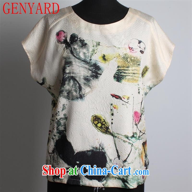Qin Qing store 2015 New Silk short-sleeved girls MOM T-shirts, older women T-shirt loose version short-sleeve T-shirt mahogany black XXXL