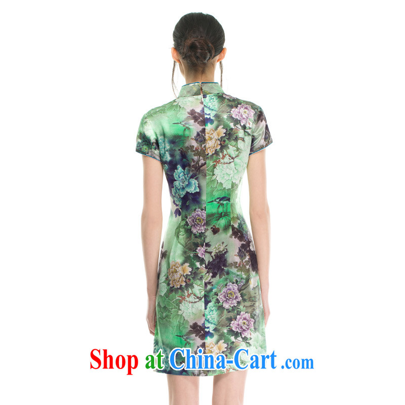 Wood is really the female 2015 spring and summer New Silk poster stamp duty short flag facade flowers classic qipao 21,906 15 green XXXL, wood really has, online shopping