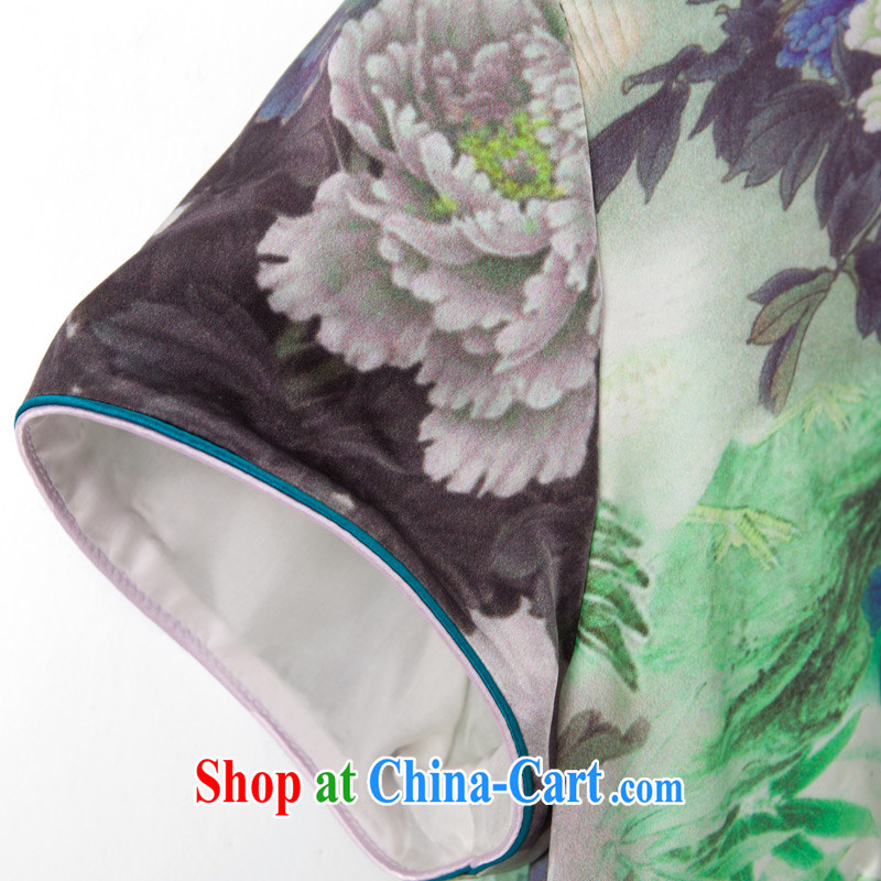 Wood is really the female 2015 spring and summer New Silk poster stamp duty short flag facade flowers classic qipao 21,906 15 green XXXL, wood really has, online shopping