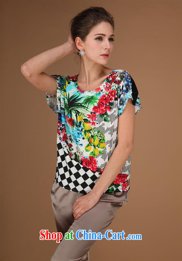 Qin Qing store new summer, older silk short-sleeved shirt T silk loose version fine stamp female T-shirt fancy XXXL pictures, price, brand platters! Elections are good character, the national distribution, so why buy now enjoy more preferential! Health