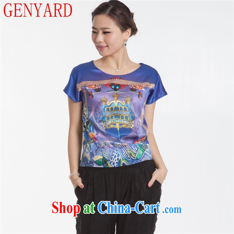 Qin Qing SHOP NEW summer wear, older silk short-sleeved shirt T silk loose version fine stamp female T-shirt fancy XXXL