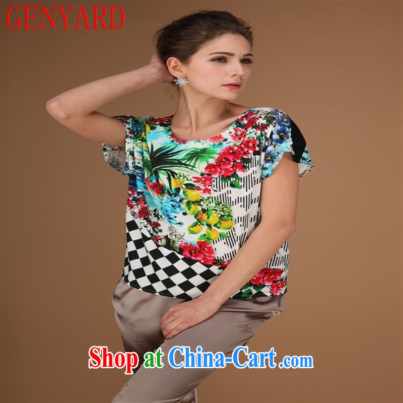 Qin Qing SHOP NEW summer wear, older silk short-sleeved shirt T silk loose version fine stamp female T-shirt fancy XXXL, GENYARD, shopping on the Internet