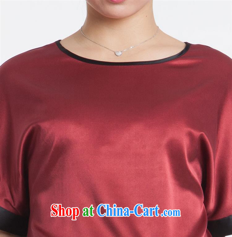 Qin Qing store new, middle-aged mother silk blouses stitching in T cuff shirt silk stretch Satin loose-edition T-shirt blue XXXL pictures, price, brand platters! Elections are good character, the national distribution, so why buy now enjoy more preferential! Health