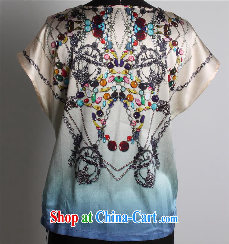 Qin Qing store 2015 New Silk short-sleeved girls MOM T-shirts, older women T-shirt loose version short-sleeve T-shirt Pearl chain blue XXXL pictures, price, brand platters! Elections are good character, the national distribution, so why buy now enjoy more preferential! Health