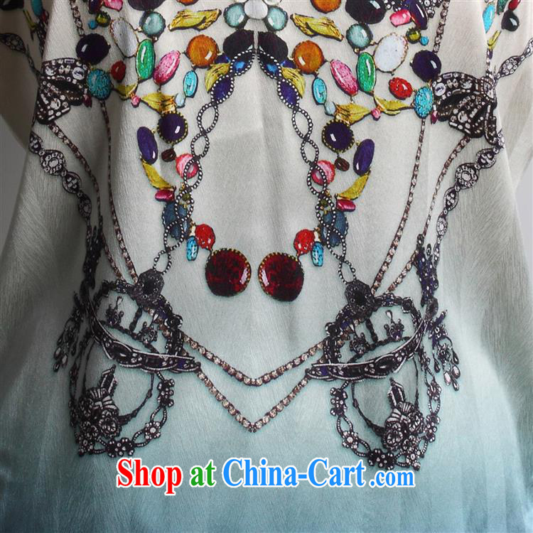 Qin Qing store 2015 New Silk short-sleeved girls MOM T-shirts, older women T-shirt loose version short-sleeve T-shirt Pearl chain blue XXXL pictures, price, brand platters! Elections are good character, the national distribution, so why buy now enjoy more preferential! Health