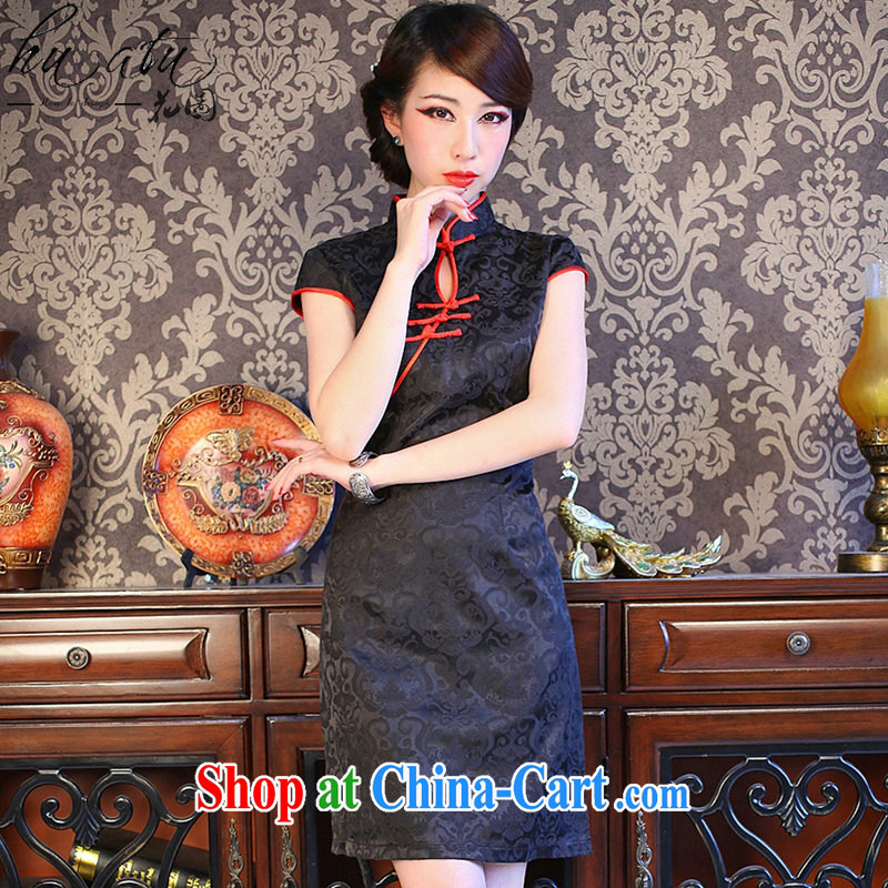 spend the summer cheongsam dress new Ultra graphics thin retro short dresses, small black skirt Chinese improved the collar cheongsam black 3 XL, spend, and, shopping on the Internet