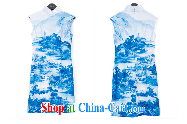Wood is really a Chinese female landscape Silk Cheongsam Chinese style qipao dresses 2015 new summer 11 32,308 light blue XXL (A) pictures, price, brand platters! Elections are good character, the national distribution, so why buy now enjoy more preferential! Health