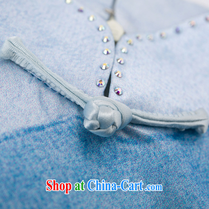 Wood is really a Chinese female landscape is Silk Cheongsam Chinese style qipao dresses 2015 new summer 11 32,308 light blue XXL (A), wood really has, shopping on the Internet